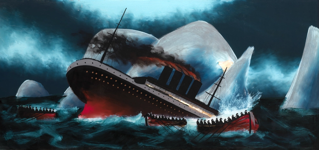 Sinking Titanic, vintage painting