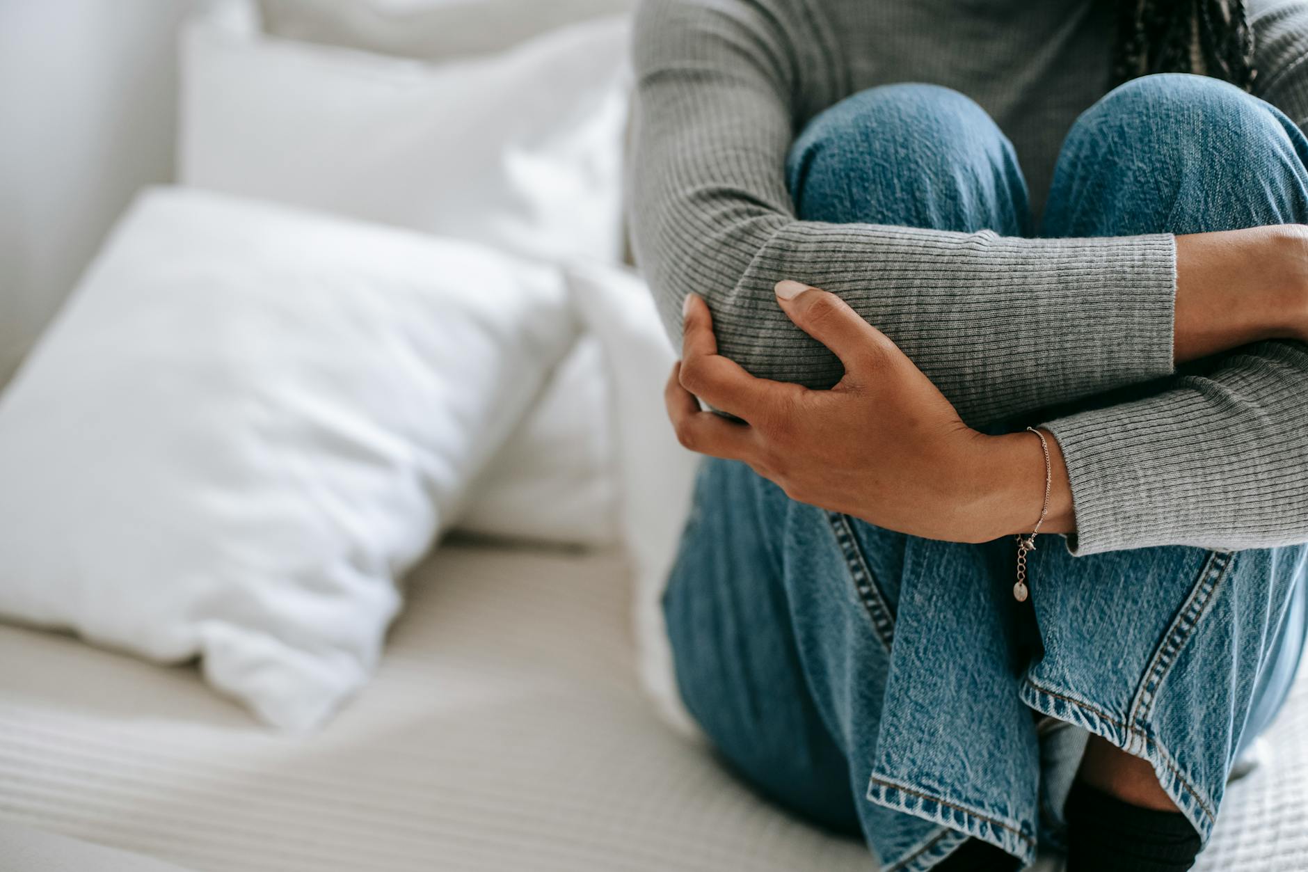 woman in desperate and anxiety sitting alone