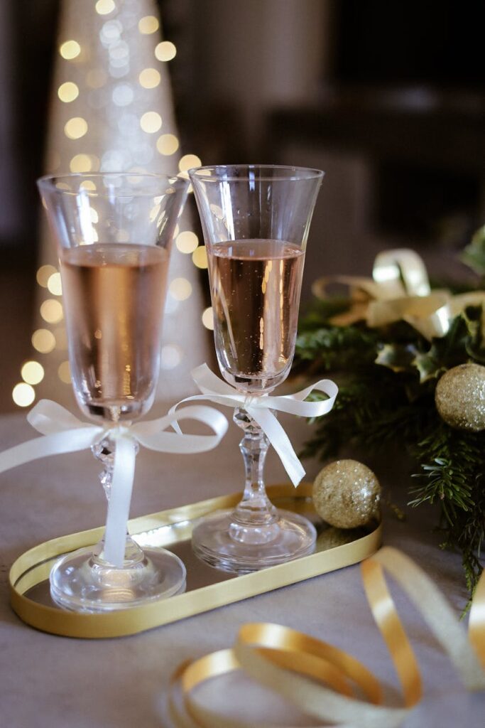 elegant holiday champagne toast with decor